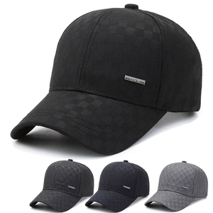 Men Baseball Cap Polyester Checkerboard Grid Pattern Outdoor Casual Sport Sun Hat Adjustable Metal Buckle Vintage Style
