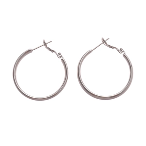 Minimalist geometric round hoop earrings with polished silver-tone metallic finish