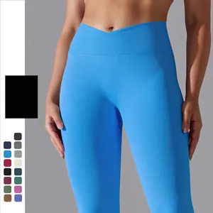 Seamless Knitted Yoga Leggings Criss Cross High Waist Tummy Control Peach Butt Lift Running Gym Fitness Pants Women