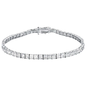 Silver square-cut cubic zirconia tennis bracelet with secure double-safety clasp