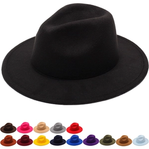 British Vintage Wide Brim Fedora Hat For Women Men Solid Color Polyester Felt Jazz Hat Classic Autumn Winter Outdoor Accessory