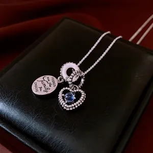 Collana Pendente Cuore Rame Pietra Blu Citazione Amici Incisa Catena Clavicola Stile Francese Gioielli Regalo Donne