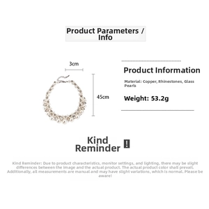 Detailed view of layered faux pearl necklace with rhinestone copper clasp 45cm size