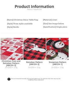 Linen Christmas table runner with reindeer pattern and tassels 35x200cm detail