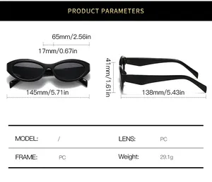 Detailed size guide and product parameters for oval frame retro sunglasses