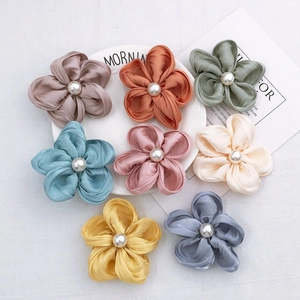 Camellia Fabric Flower DIY Jewelry Accessories Handmade Satin Petals With Artificial Pearl For Hair Clips Headwear Crafts