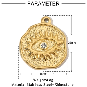 Detailed parameter diagram showing 21mm by 18mm dimensions of the evil eye heart pendant