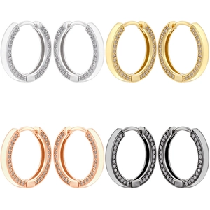 Round Hoop Earrings Copper With Zircon Inlaid Simple Versatile Fashion OL Style For Women