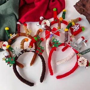 Christmas Headband Plush Reindeer Antlers Santa Tree Hair Accessory Festive Holiday Party Decoration For Women Girls