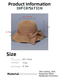 Detailed sizing chart for women's breathable knit sun hat with ribbon bow tie