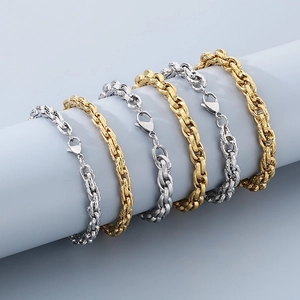Polished stainless steel twist chain bracelets in gold and silver finish with lobster clasp