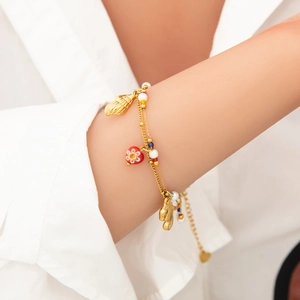 Seahorse Shell Heart Charm Bracelet 18K Gold Plated Stainless Steel Artificial Pearl Colorful Beads Waterproof Nautical Jewelry Women