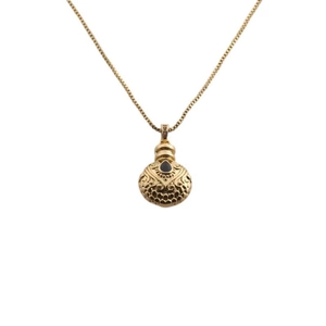 Vintage golden gourd necklace with embossed patterns and a black gemstone pendant