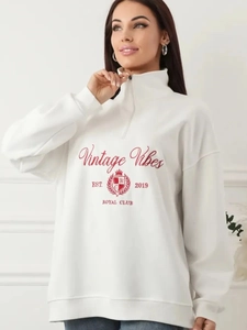 Damen Sweatshirt Halbreißverschluss Pullover Baumwolle Polyester Vintage Letter Print Locker Langarm Retro Lässig Top