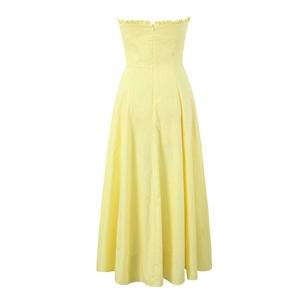 Robe longue bustier jaune élégante avec volants et fermeture éclair invisible au dos