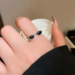 Y2K creative silver sunglasses open ring for women stylish streetwear jewelry accessory