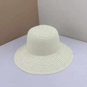 Cappello di paglia intrecciata bianco crema a tesa larga per protezione solare e DIY