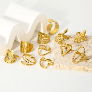 Stainless Steel Open Rings For Women 18K Gold Plated Irregular Geometric Snake Heart Leaf Adjustable Fashion Jewelry Finger Ring