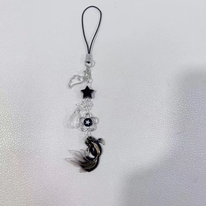Handmade Chinese style beaded phone charm with koi fish, stars, and cloud pendants