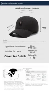 Size chart showing head circumference and dimensions for the men's winter wool cap