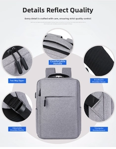 Detail view of business backpack with breathable mesh straps and reinforced stitching