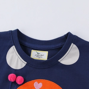 Robe fille en coton bleu marine à manches courtes avec broderie et cœur en paillettes