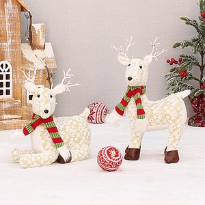 Christmas reindeer fabric figurines set with snowflake patterns and striped scarves