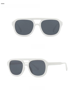 Front and 45-degree side view of modern retro white square frame pilot sunglasses