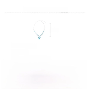 Detail view of the blue zircon V-shaped necklace with precise 40cm plus 10cm chain measurements