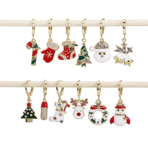 Christmas earrings set with 12 styles of festive enamel pendants and colorful crystals