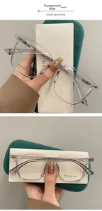 Detail view of transparent grey glasses frame showing model specifications 5037 on temple