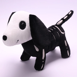 Halloween cartoon skeleton dog plush doll with black and white bone patterns