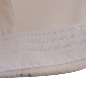 Detailed close-up of cream baseball cap brim with neat stitching and soft faux rabbit fur