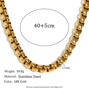 18K gold plated stainless steel 5.7mm thick round box chain necklace for women