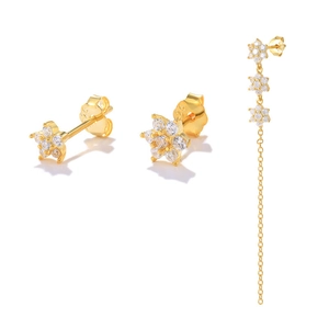 Detailed macro view of S925 sterling silver gold-plated star studs and floral earrings