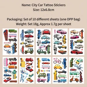 Lot de 10 tatouages temporaires imperméables avec voitures et bus pour enfants