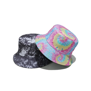 Summer cotton tie-dye bucket hats in colorful swirl and marble patterns for sun protection