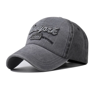 Vintage dark gray washed cotton New York 1985 embroidery baseball cap with curved brim