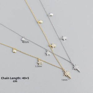 Detail showing S925 sterling silver star pendant necklace with cubic zirconia dimensions