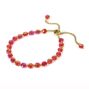 Waterproof 18K gold plated stainless steel bracelet with AB red faceted crystal beads