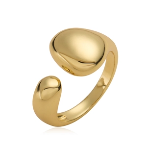 Minimalist 18K gold plated open ring with smooth geometric pebble design on white background