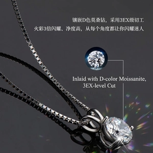 Classic three-prong D color moissanite pendant with 925 silver chain and 3EX cut luxury shine