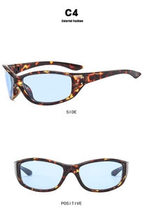 Side and front view of tortoiseshell frame cycling sunglasses with blue lenses