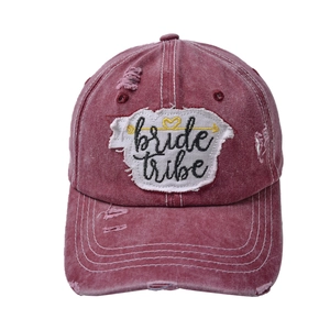 Distressed vintage baseball cap in burgundy with bride TRIBE embroidery and white patch