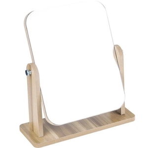 Minimalist square wooden desktop makeup mirror with rotating stand for student dorms