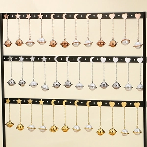 Star and moon dangle earrings with pearl drops in gold, silver and rose gold