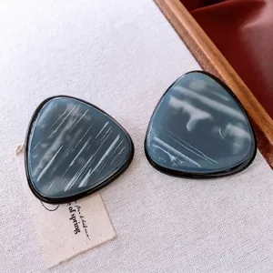 Vintage marble resin triangle studs with blue ink texture and 925 silver needles
