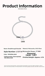 Detail view of S925 silver Moissanite bracelet showing 1.0ct stone size and 5x7mm dimensions