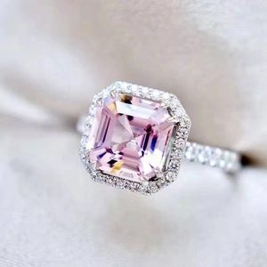 Square Pink Zircon Ring Copper Princess Halo Micro Pave Elegant Luxury Jewelry For Women