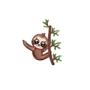 Cute sloth embroidered patch with green leaves for children's clothing accessories